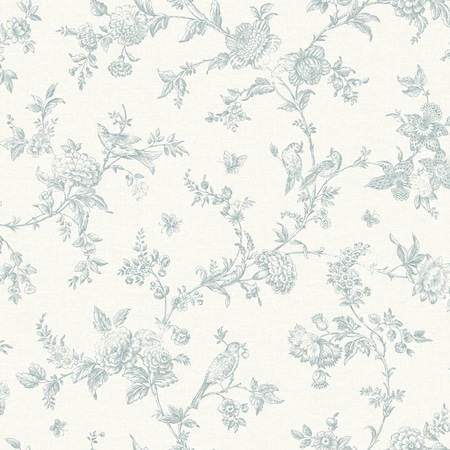 Manhattan Comfort Grenoble Nightingale Seafoam Floral Trail 33 ft L X 205 in W Wallpaper BR4072-70062